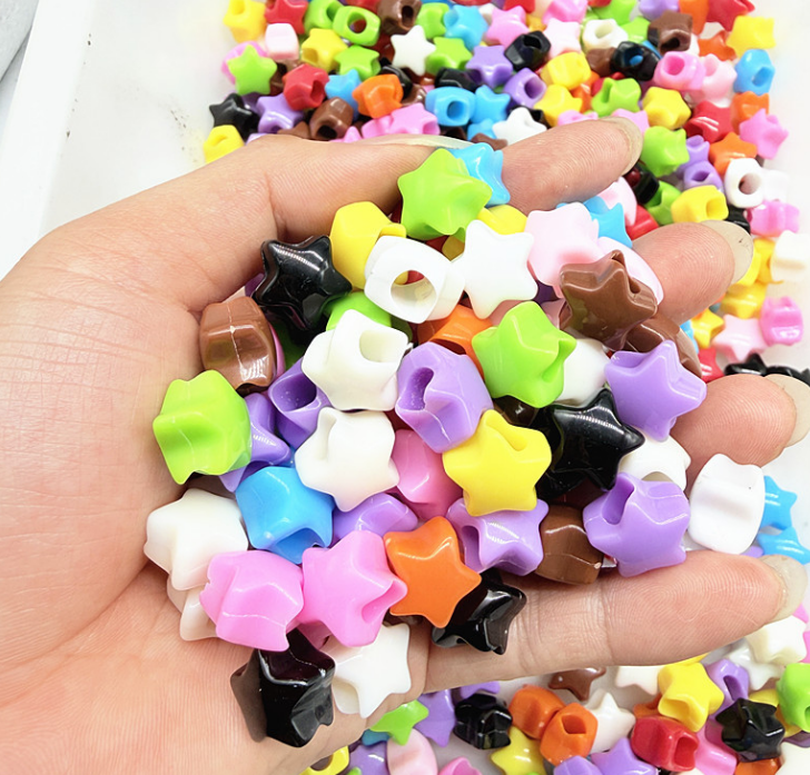 Macaron Spring Color Acrylic Large Hole Five-pointed Star Solid Color Beads DIY Hand Chain Keychain Materials Beads